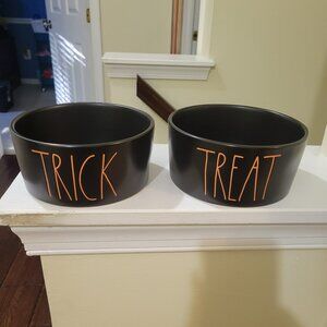 Rae Dunn Black Halloween Large Dog Bowl Set